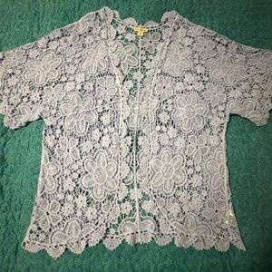 Catherines Graceful Blue Crochet Wrap Size 1X